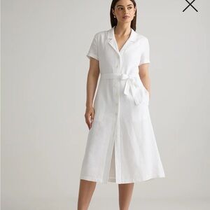 Quince White 100% European Linen Button Front Dress Large
